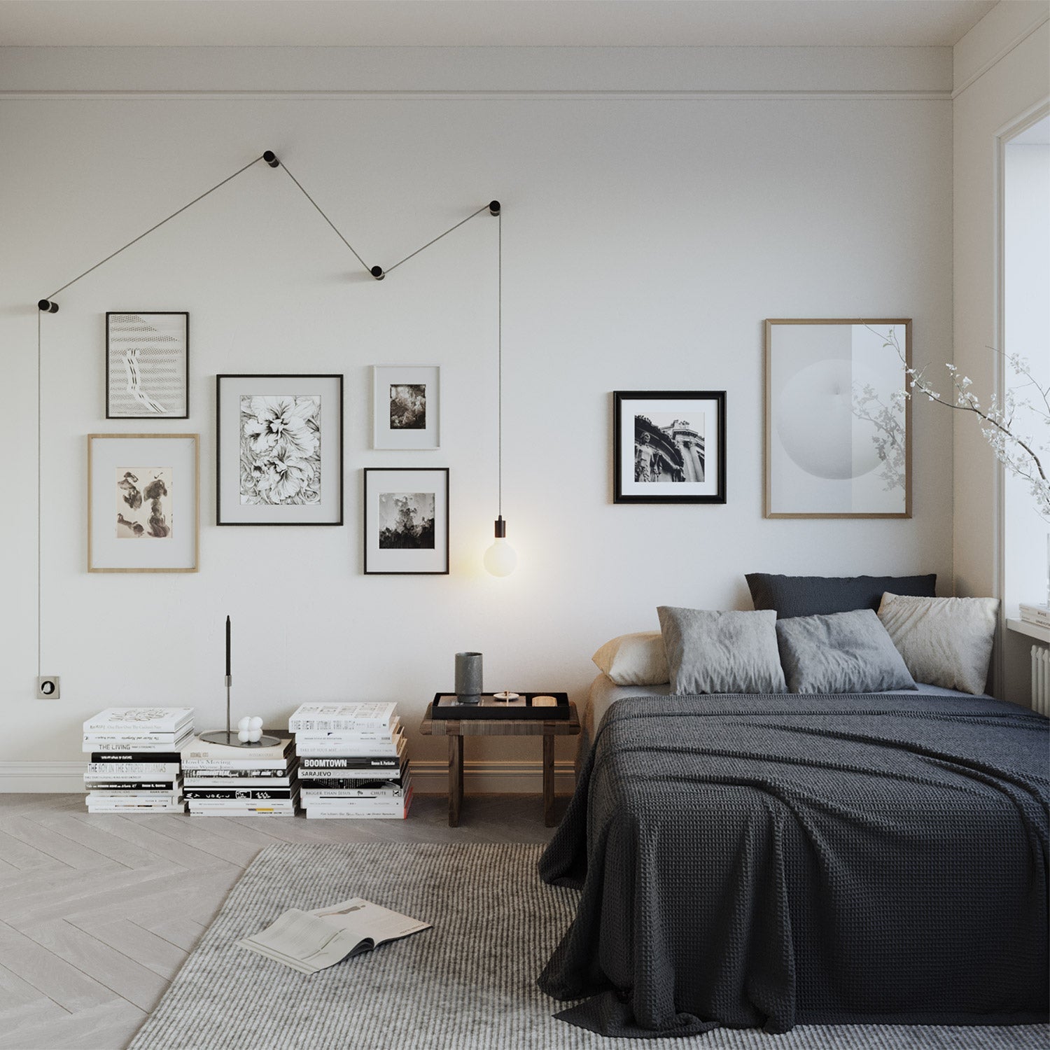 Lampada portatile Snake con portalampada in metallo e spina, completa di 4 passacavo in legno Rolé - Nero