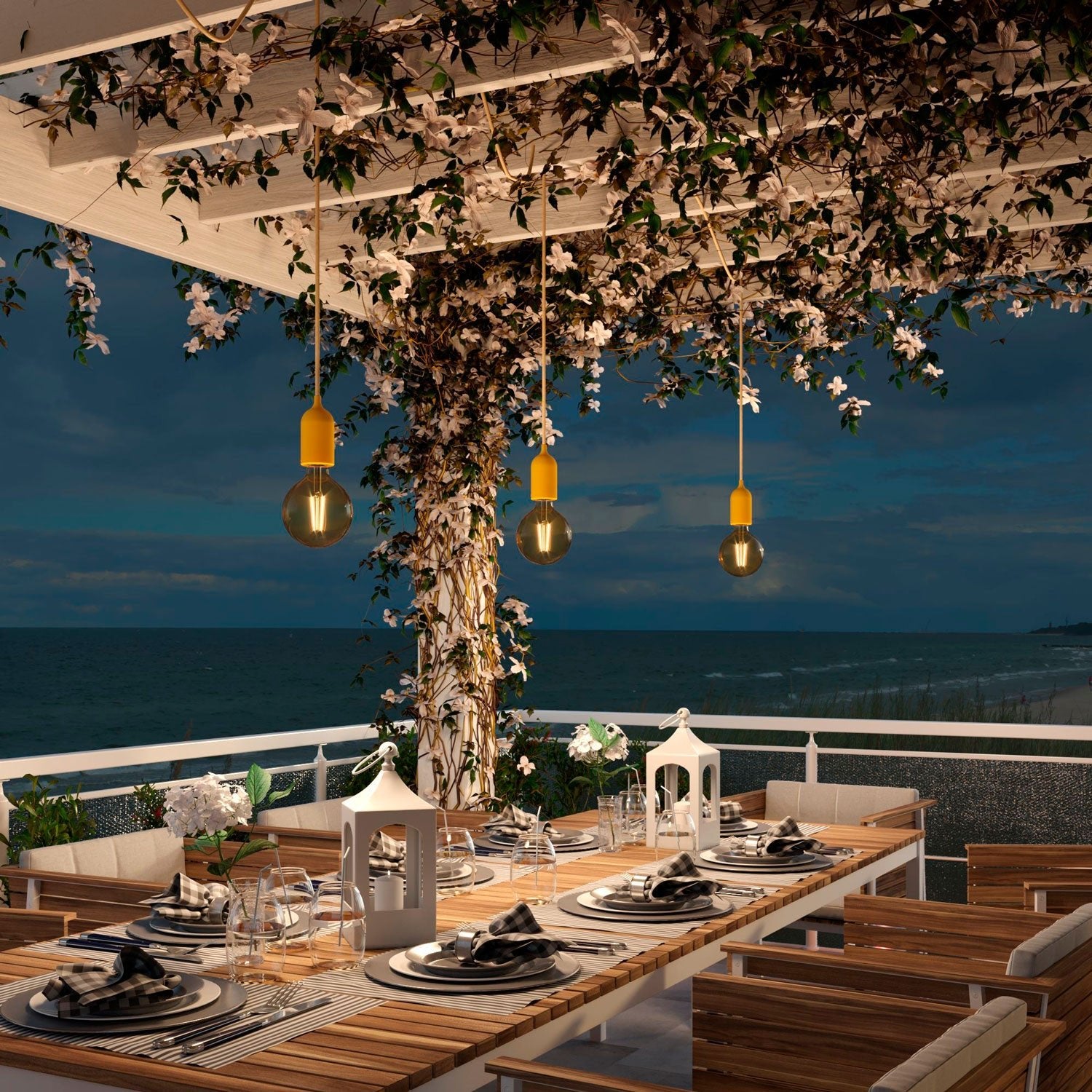 Modulair PASTEL Lampada da esterno con 5 m di cavo, decentatore, rosone e portalampada IP65 waterproof - Mostarda