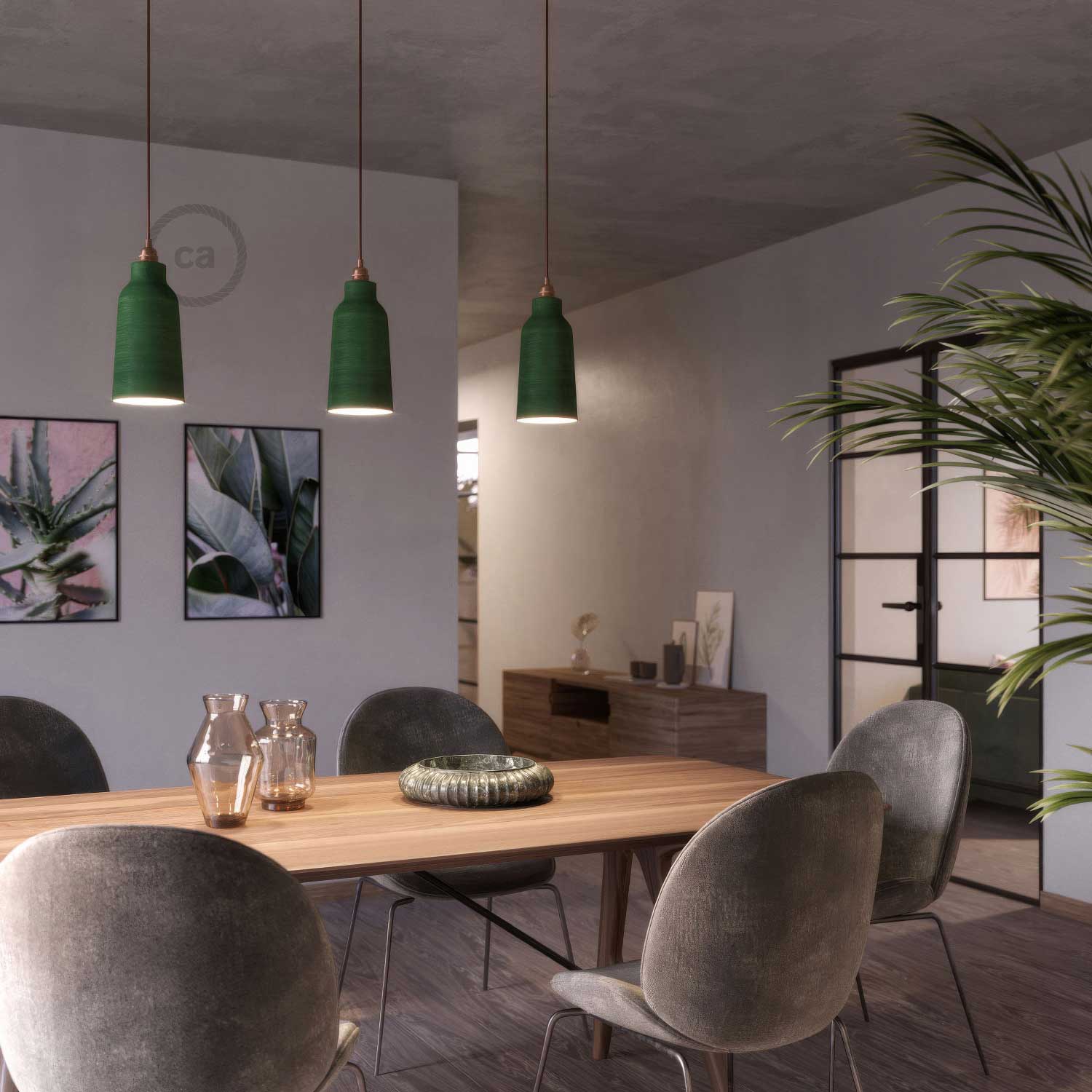 Paralume Bottiglia in ceramica, collezione Materia - Made in Italy - Evergreen striato