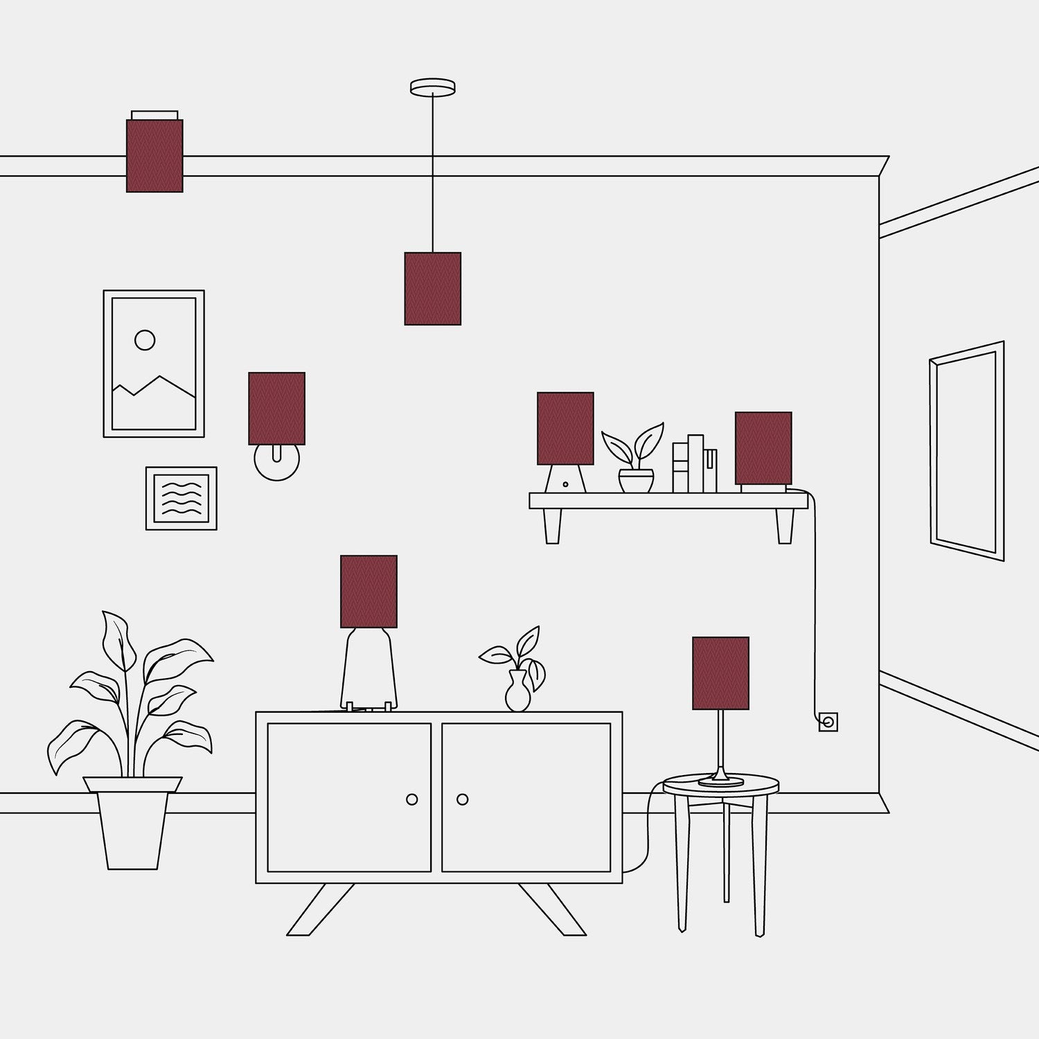 Paralume Cilindro in tessuto con attacco E27 - 100% Made in Italy - Teletta bordeaux