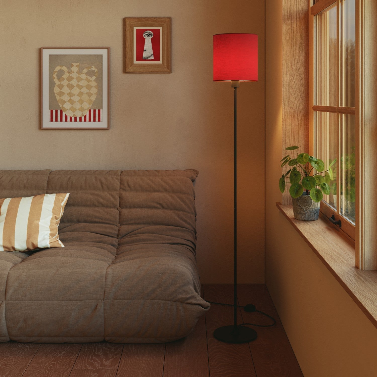 Paralume Cilindro M in tessuto con attacco E27 - Made in Italy - Teletta Rosso