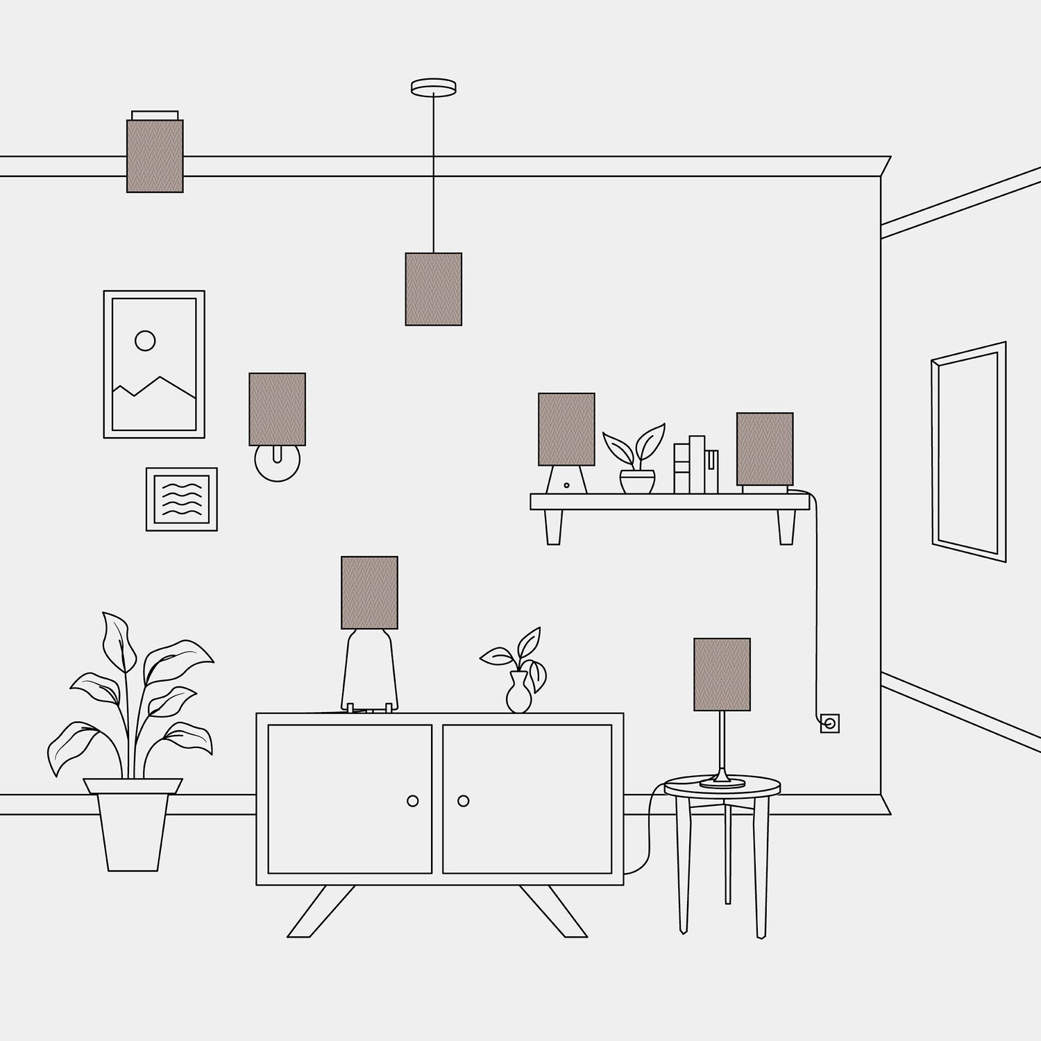 Paralume Cilindro S in tessuto con attacco E27 - Made in Italy - Arenal Cenere