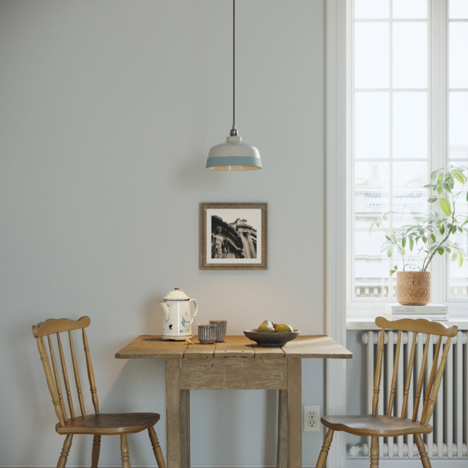 Paralume Coppa bicolore in ceramica Bianco e Azzurro, collezione Materia - Made in Italy