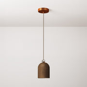 Lampada a sospensione completa di cavo tessile e paralume Mini Campana XS in ceramica - Effetto corten