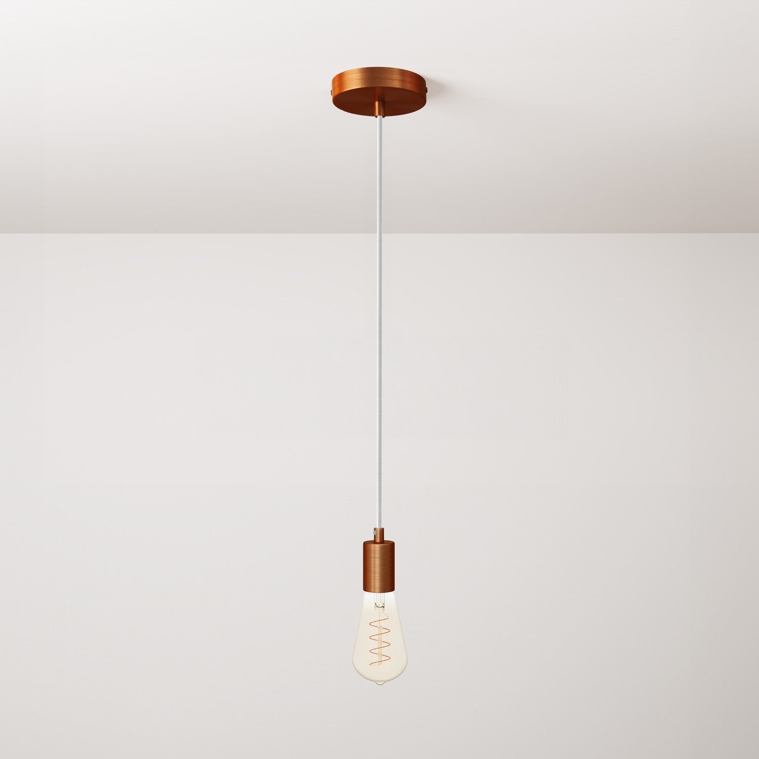 Pendant lamp with textile cable and satin metal details - Brushed copper