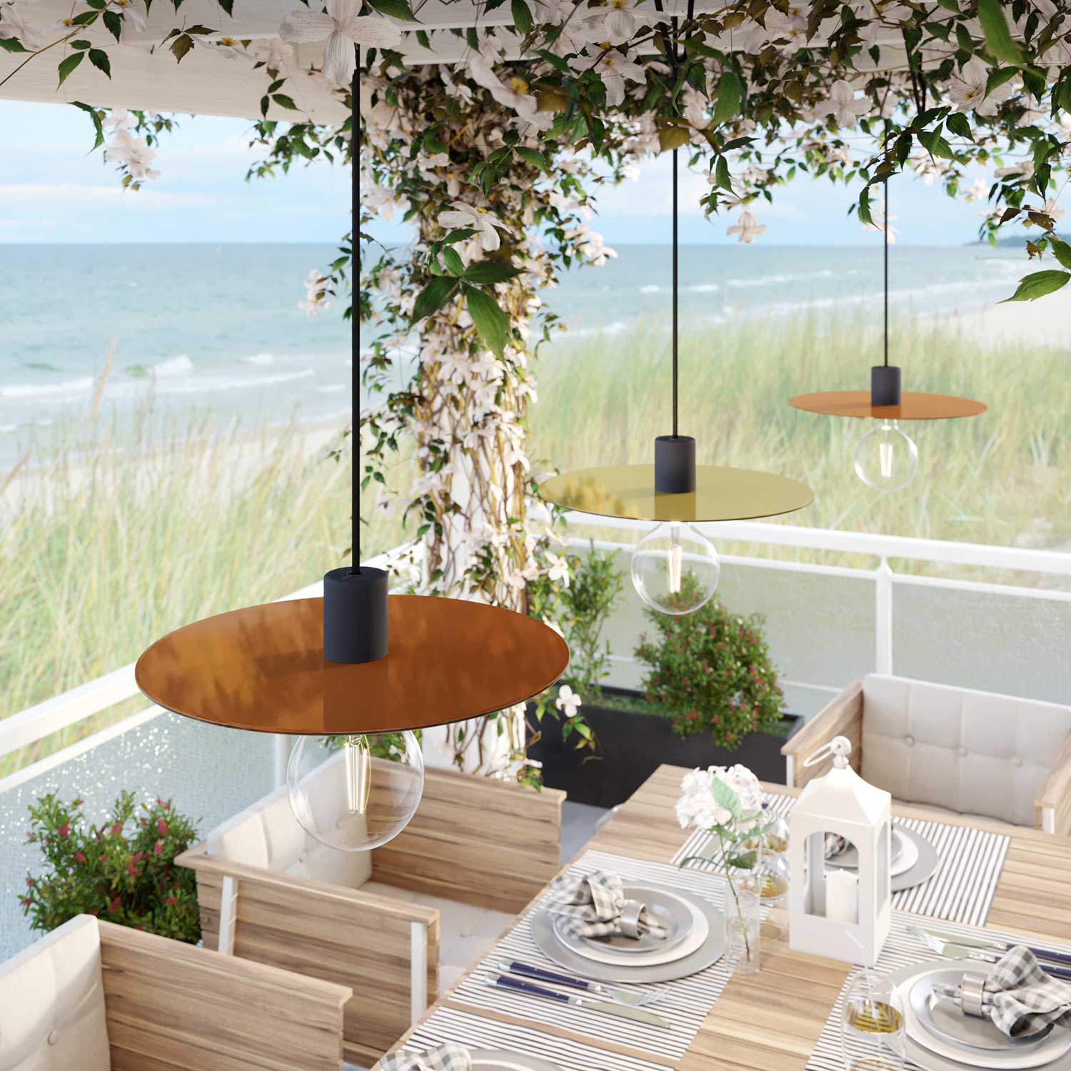 Piatto Ellepì oversize in Dibond per lampade a sospensione da esterni, diametro 40 cm - Made in Italy - Rame e Bronzo