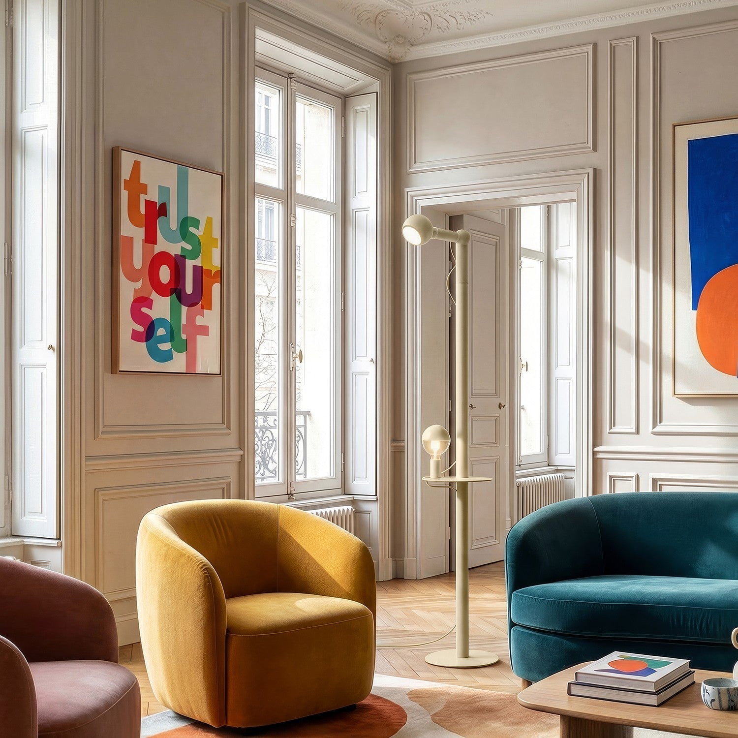 Rocco XXL - Lampada da terra con spina UK e lampadina Maria e Camo - Panna