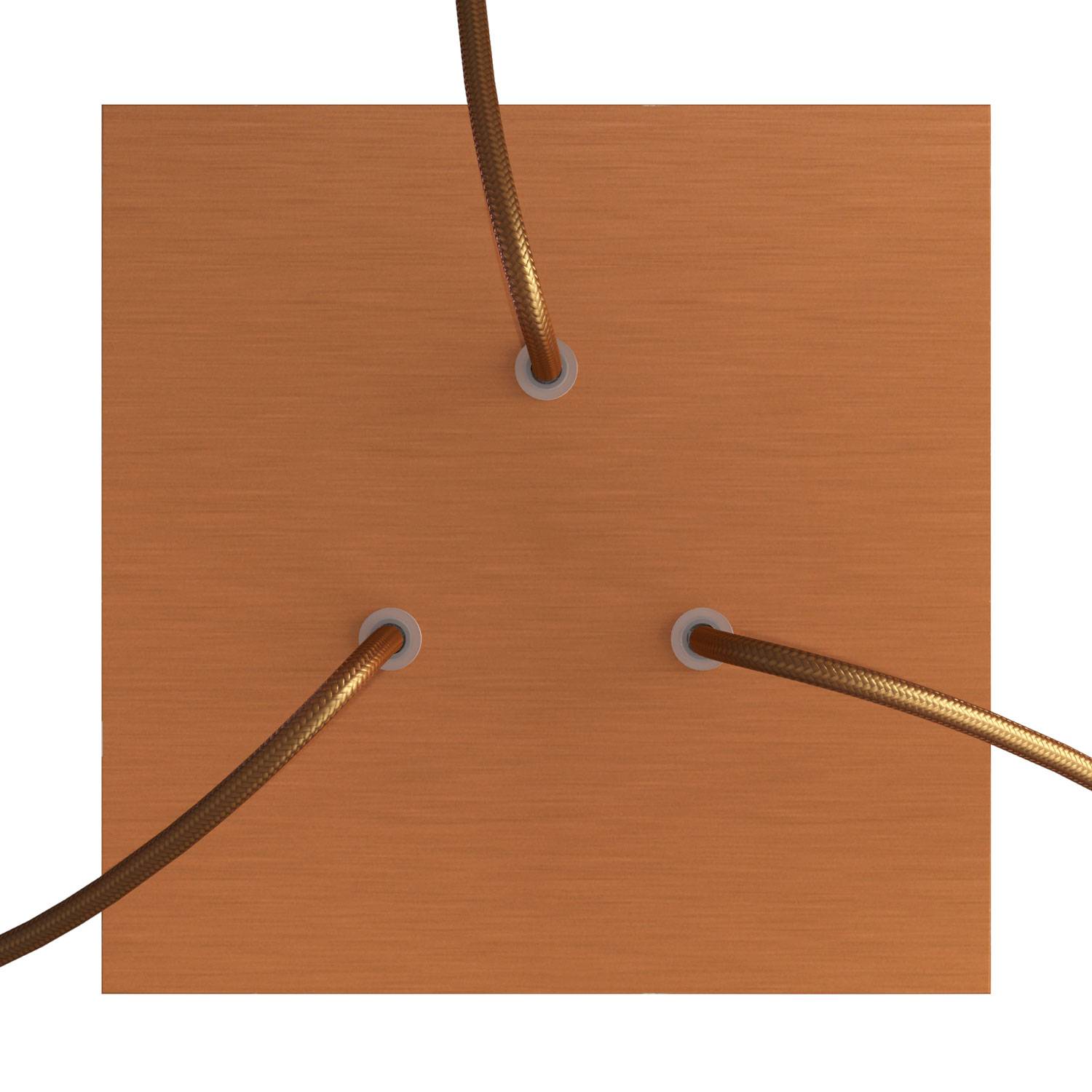 Rosone Rose - One quadrato, 200 mm con 3 fori e 4 fori laterali - Dibond Rame satinato - Creative Cables