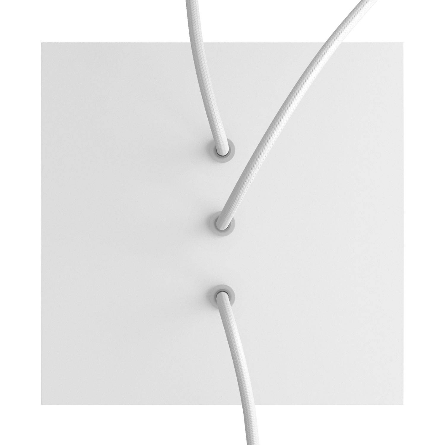 Rosone Rose - One quadrato, 200 mm con 3 fori in linea e 4 fori laterali - Bianco opaco - Creative Cables