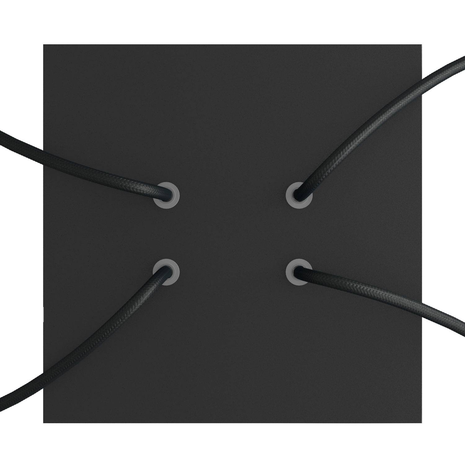 Rosone Rose - One quadrato, 200 mm con 4 fori e 4 fori laterali - Nero opaco - Creative Cables