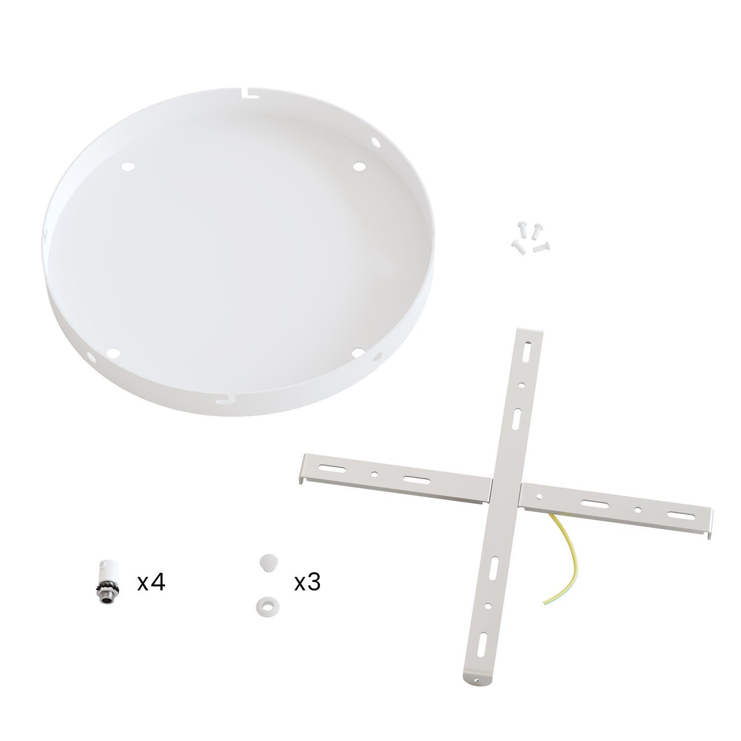 Rosone rotondo in alluminio Ø 30 cm con staffa e cavo di messa a terra, con 4 fori frontali - Bianco Opaco 3