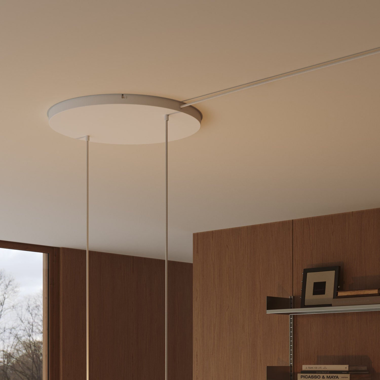 Rosone rotondo in alluminio Ø 50 cm con staffa e cavo di messa a terra, con 2 fori frontali - Bianco Opaco 1
