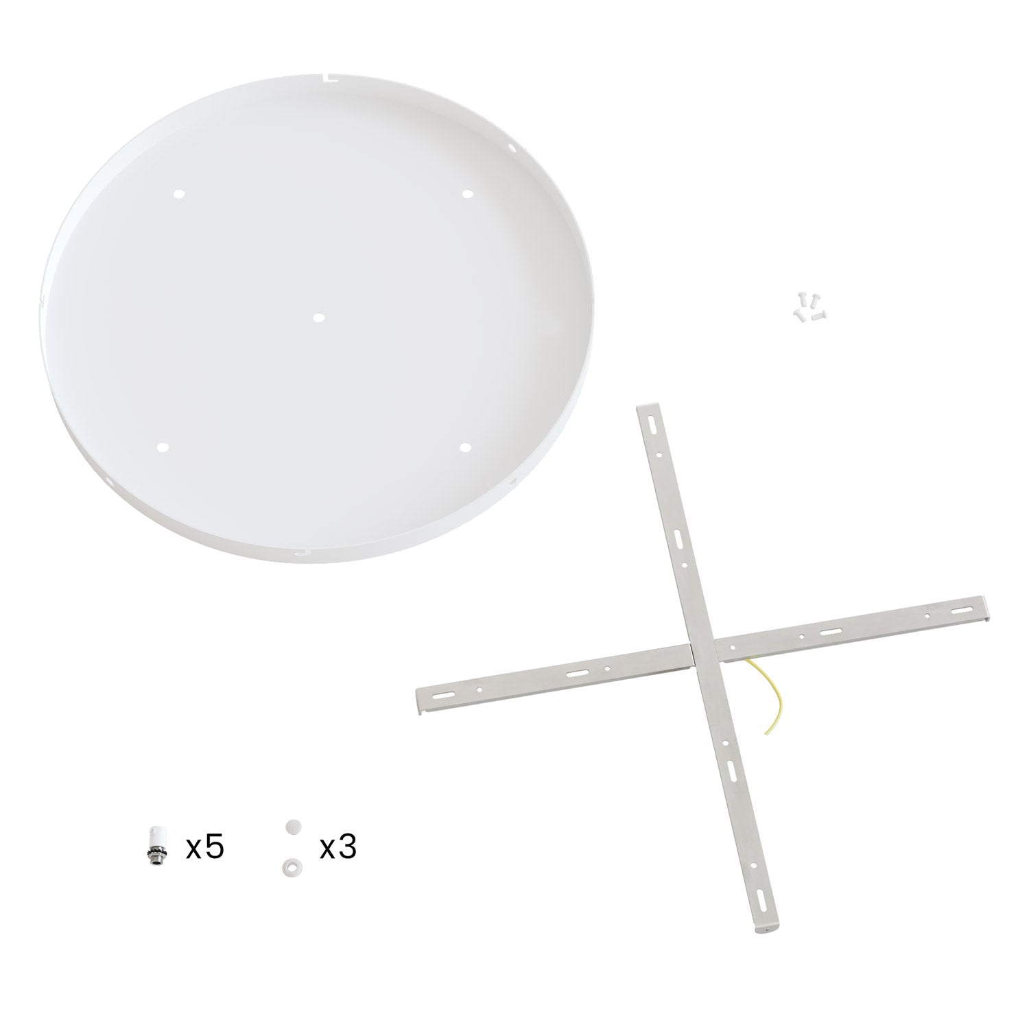 Rosone rotondo in alluminio Ø 50 cm con staffa e cavo di messa a terra, con 5 fori frontali - Bianco Opaco 3
