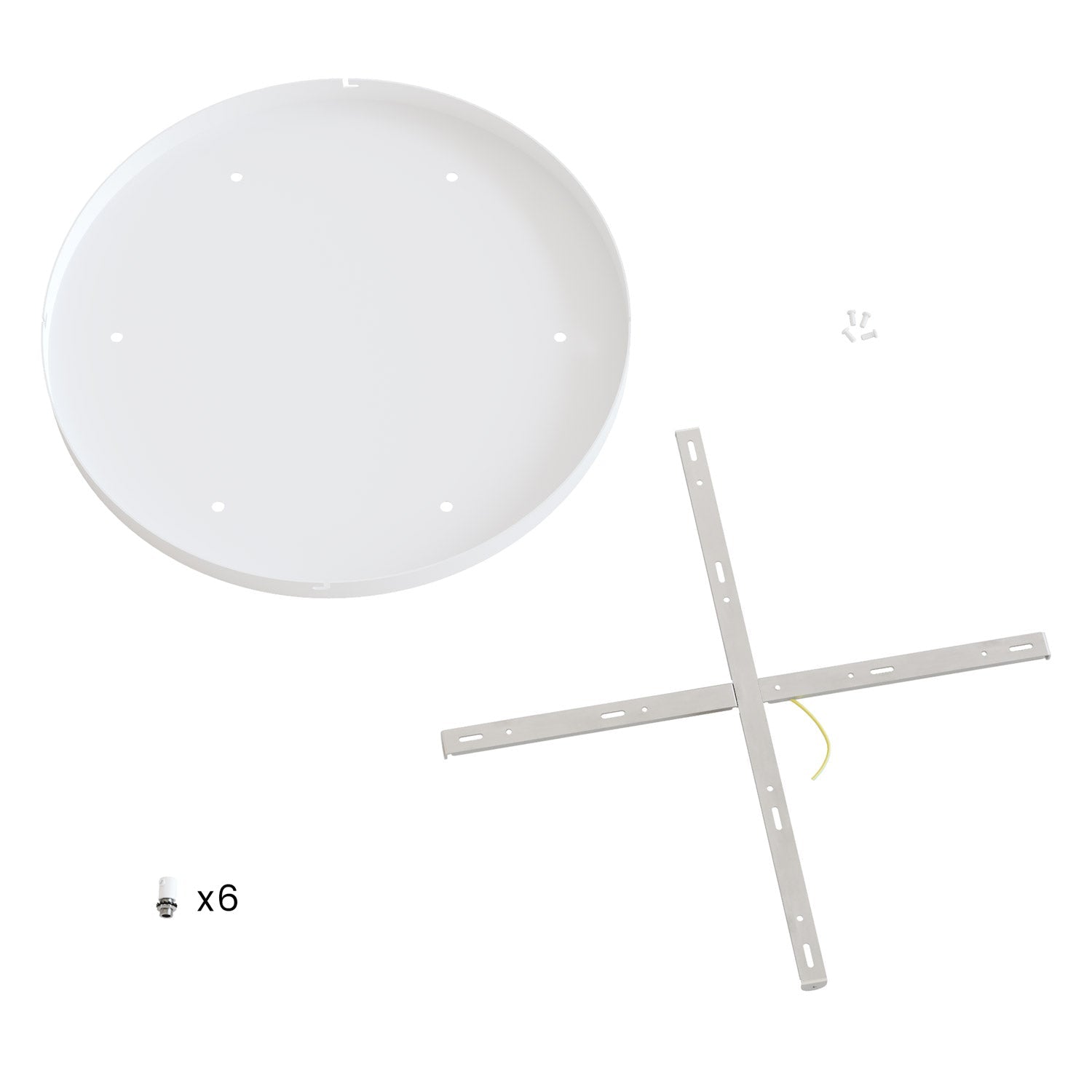 Rosone rotondo in alluminio Ø 50 cm con staffa e cavo di messa a terra, con 6 fori frontali - Bianco Opaco 0