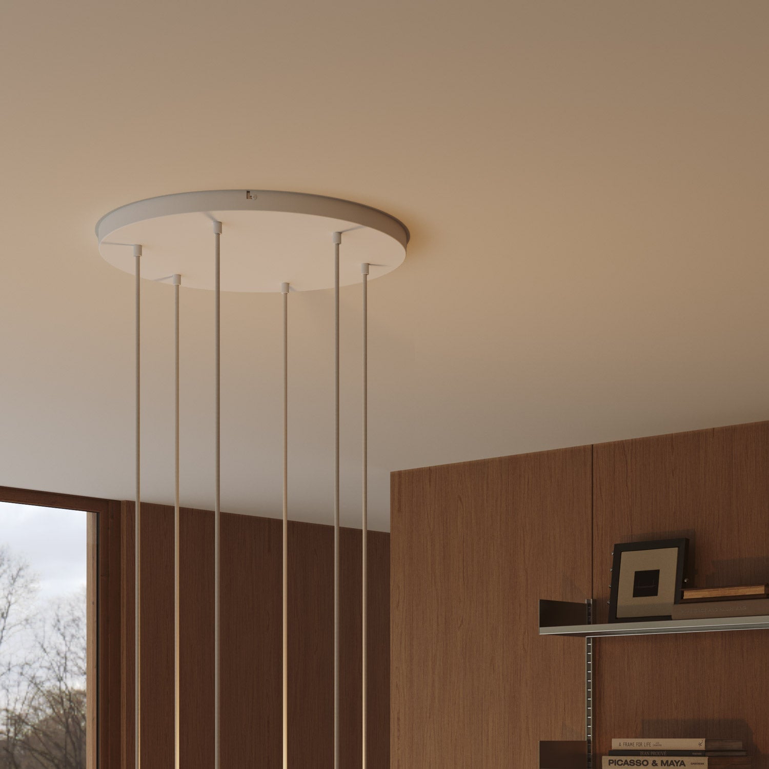 Rosone rotondo in alluminio Ø 50 cm con staffa e cavo di messa a terra, con 6 fori frontali - Bianco Opaco 0