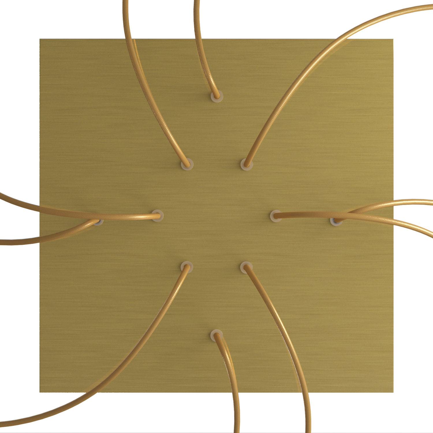Rosone XXL Rose - One quadrato, 400 mm con 10 fori e 4 fori laterali - Dibond Ottone satinato - Creative Cables