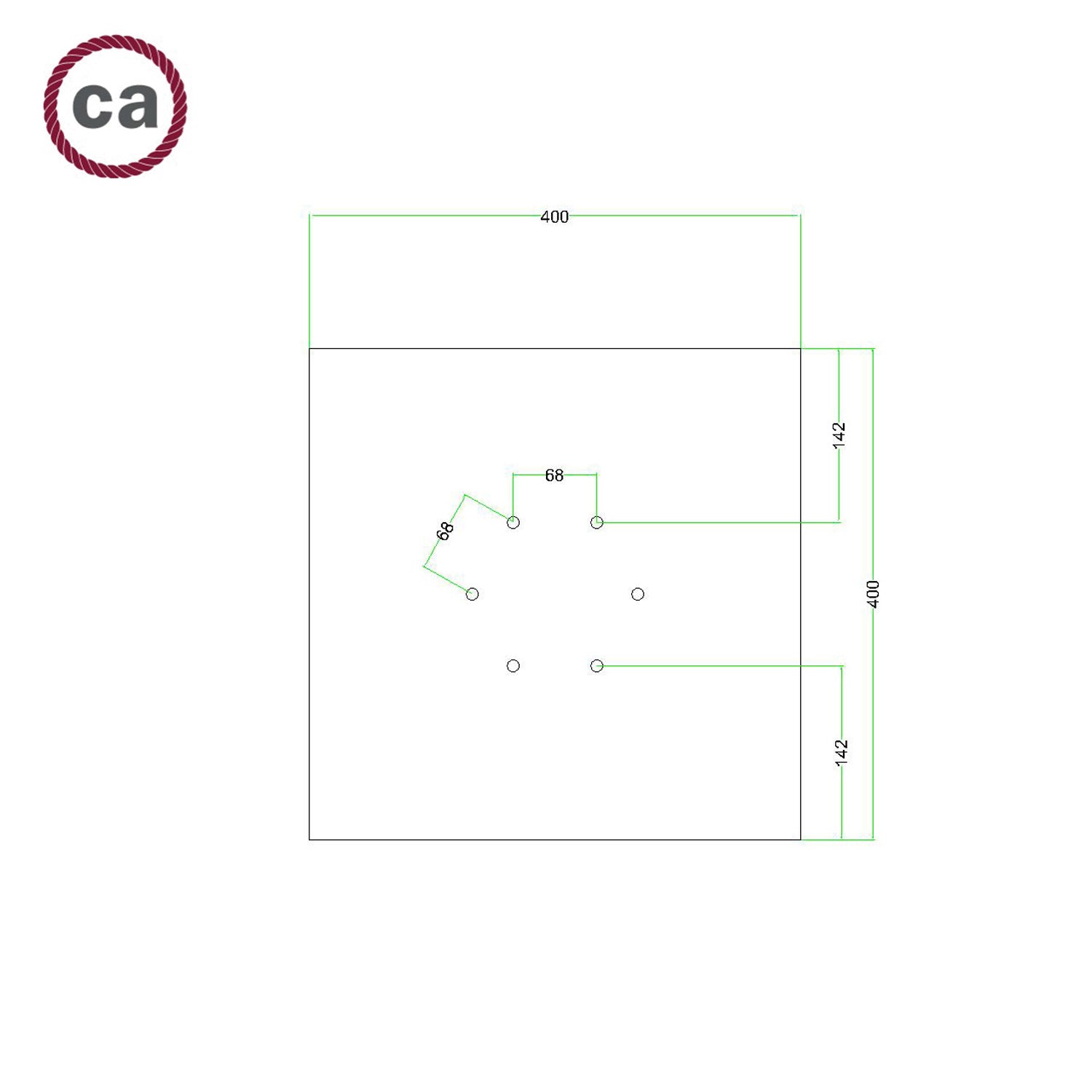 Rosone XXL Rose-One quadrato, 400 mm con 6 fori e 4 fori laterali - Bianco opaco Bianco