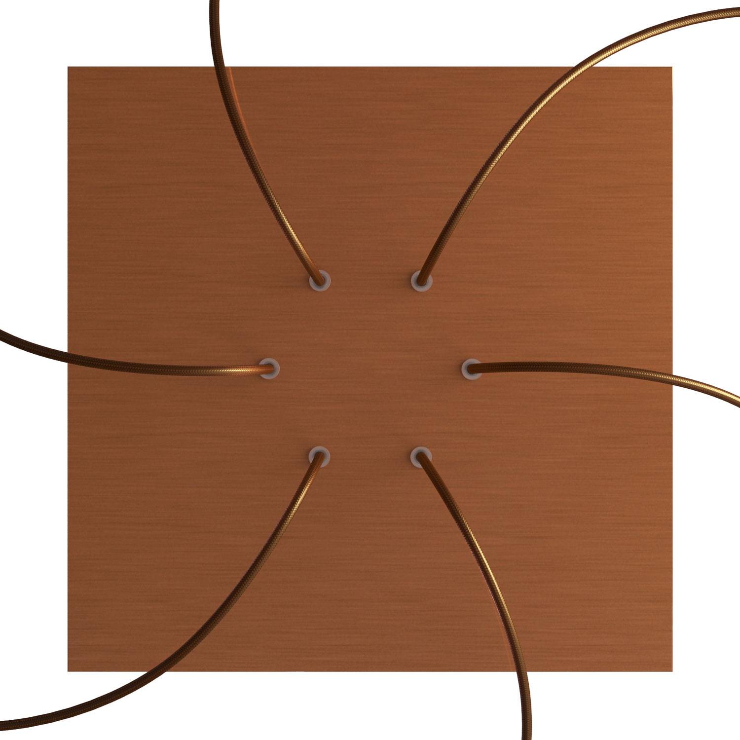 Rosone XXL Rose - One quadrato, 400 mm con 6 fori e 4 fori laterali - Dibond Rame satinato - Creative Cables