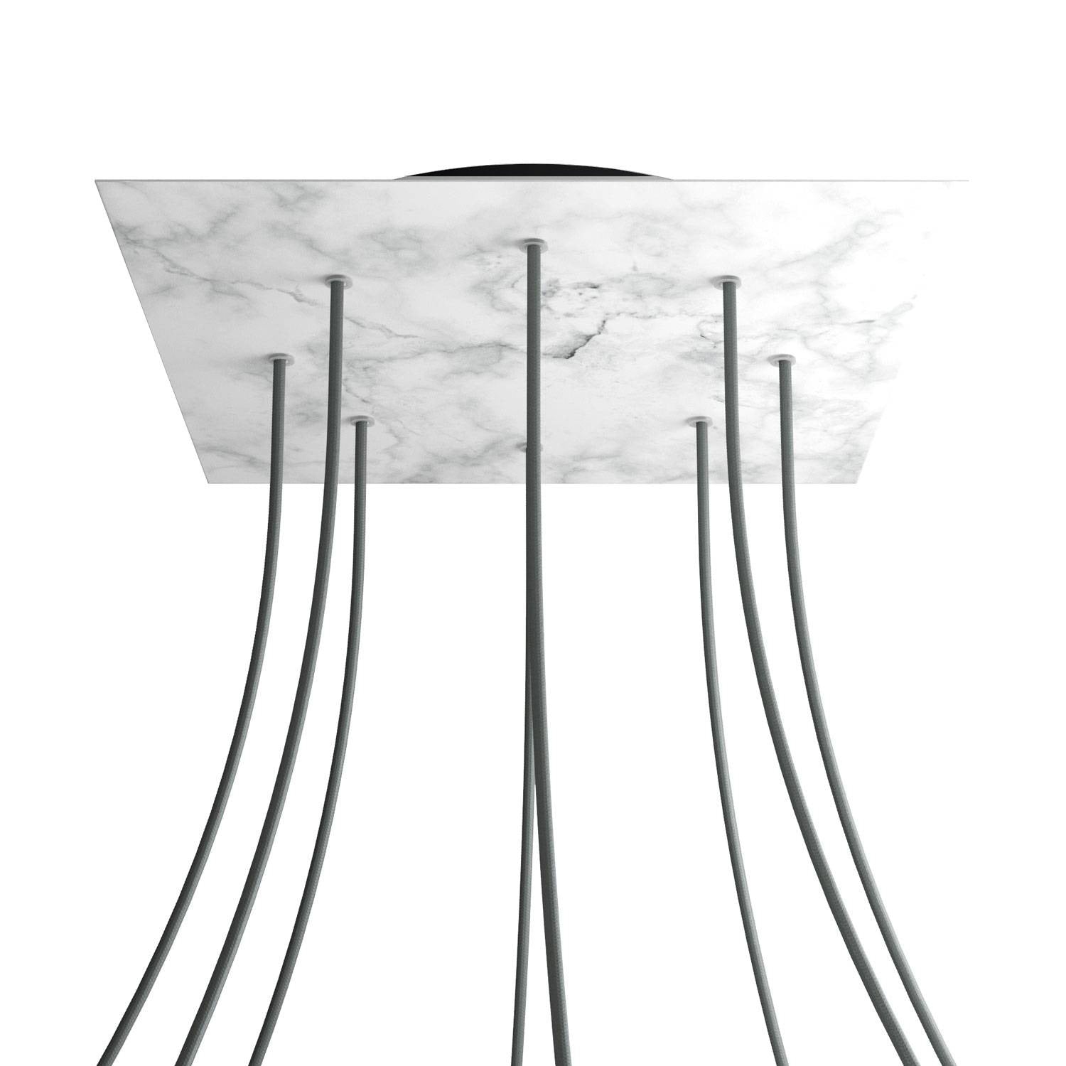 Rosone XXL Rose-One quadrato, 400 mm con 8 fori e 4 fori laterali - Marmo Carrara Nero