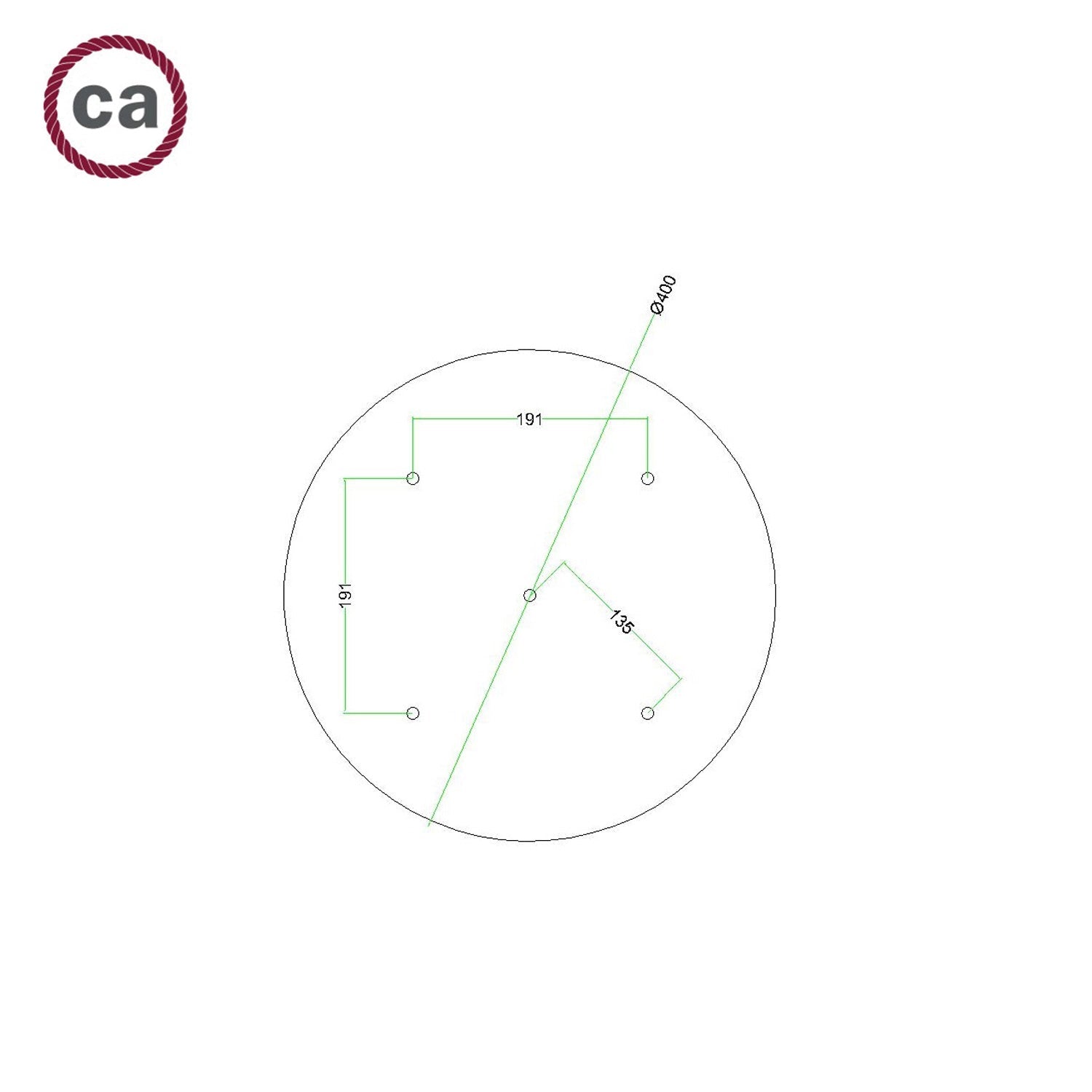 Rosone XXL Rose-One rotondo, diametro 400 mm con 5 fori e 4 fori laterali - Bianco opaco Bianco