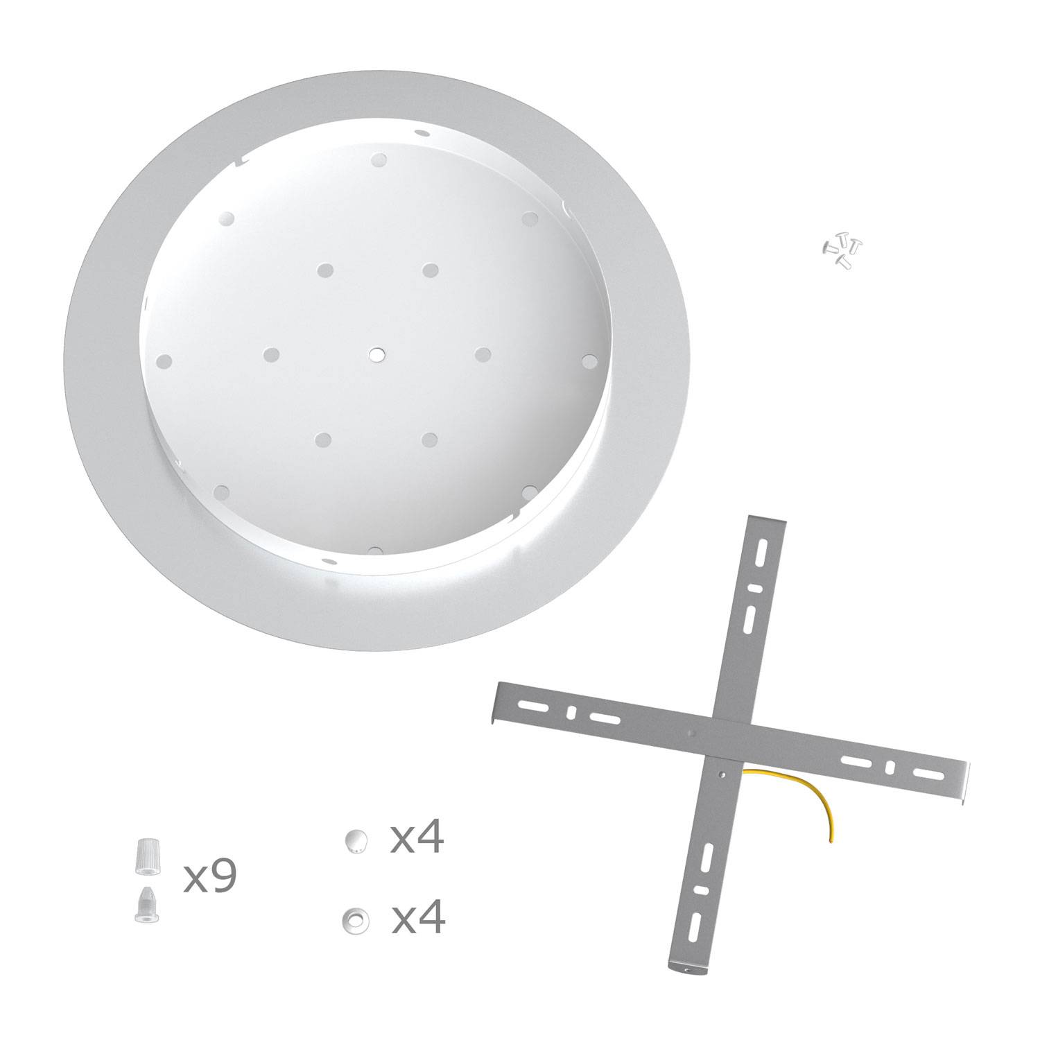 Rosone XXL Rose-One rotondo, diametro 400 mm con 9 fori a X e 4 fori laterali - Bianco opaco Bianco