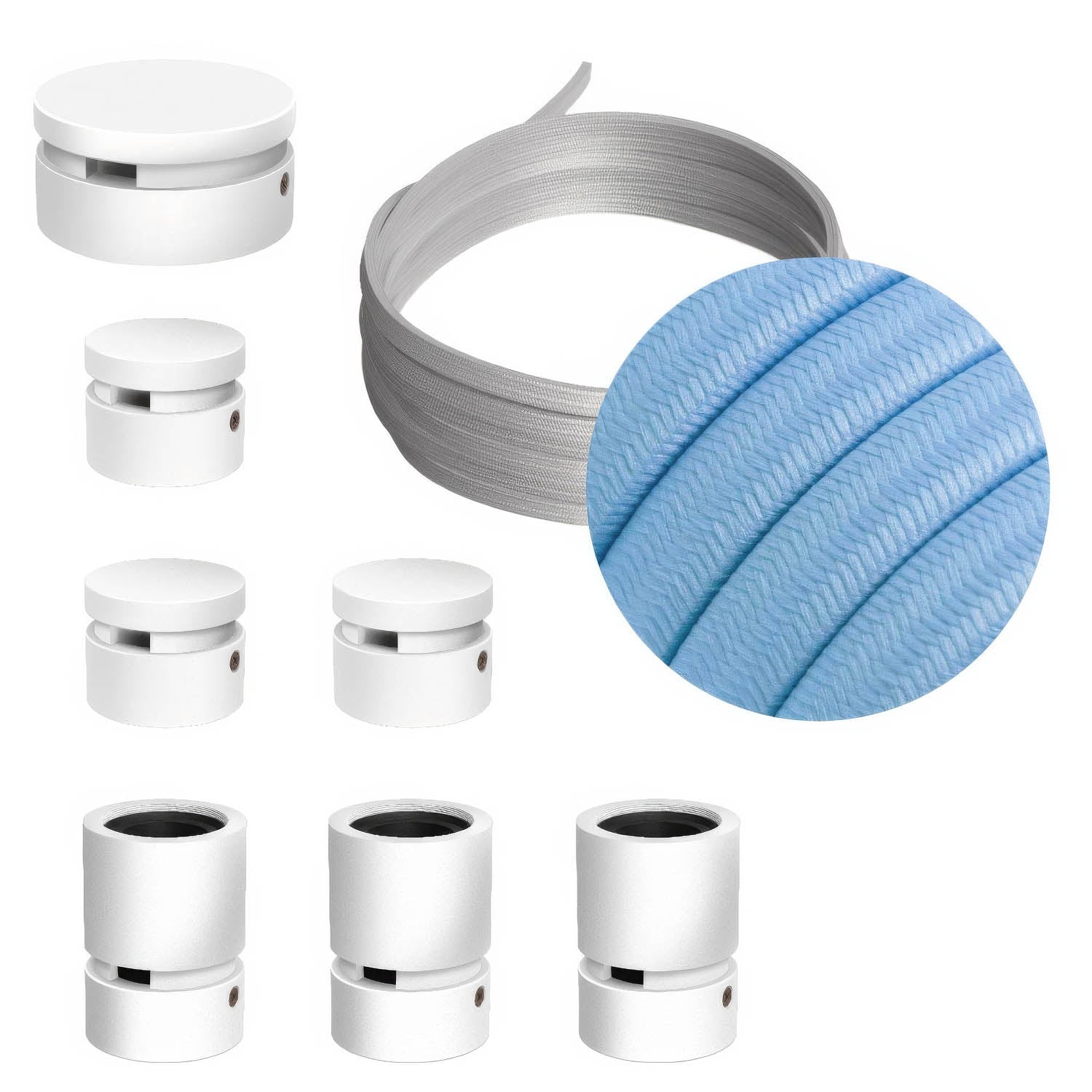 Sistema Filé Linear Kit - con cavo CM17 di 5 m per catenaria e 7 componenti in legno verniciato bianco per interni