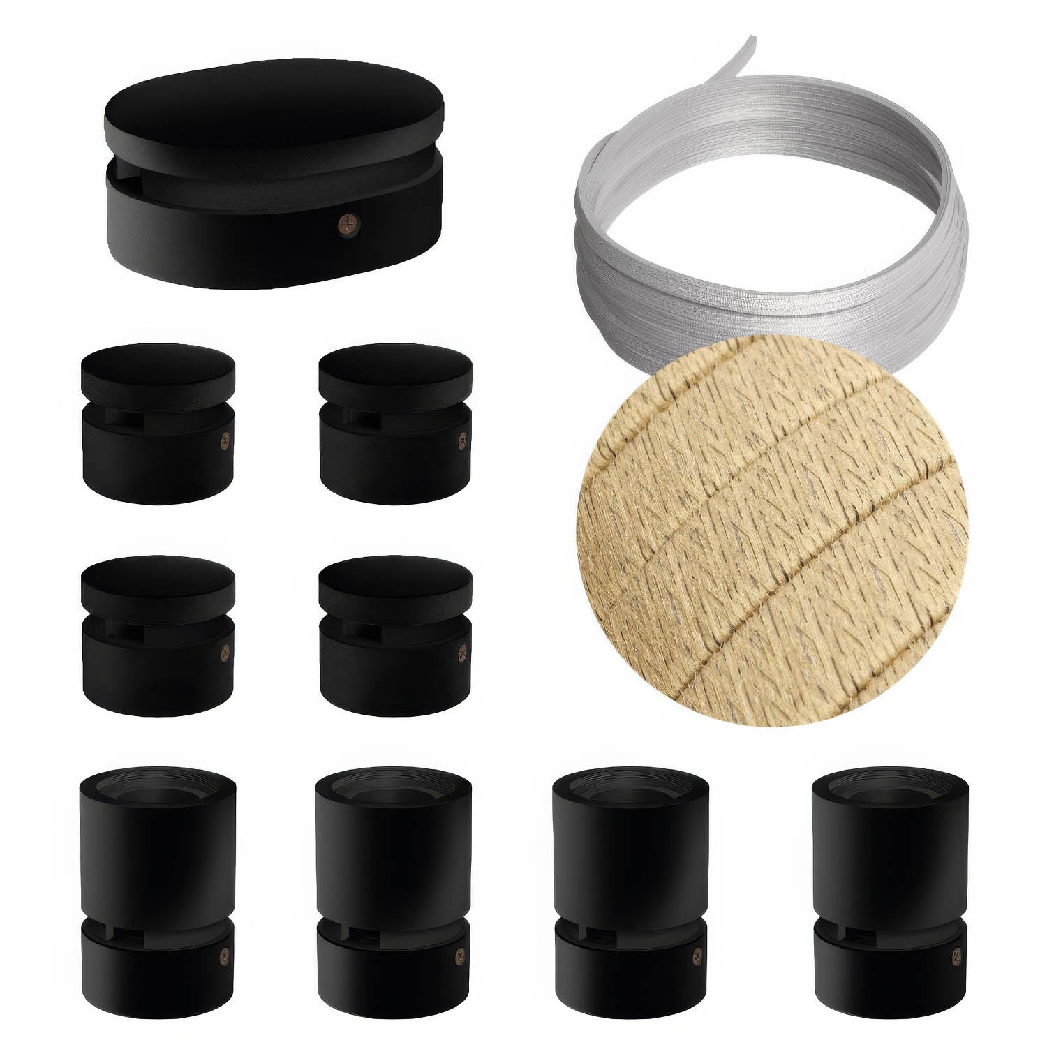 Sistema Filé Symmetric Kit - con cavo CN06 di 5 m per catenaria e 9 componenti in legno verniciato nero per interni