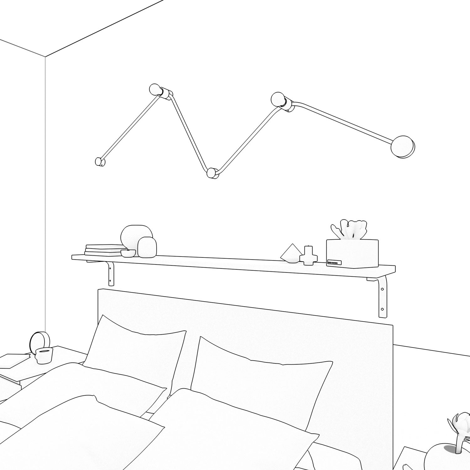 Sistema Filé Wiggle Kit - con cavo CM02 di 3 m per catenaria e 5 componenti in legno verniciato bianco per interni