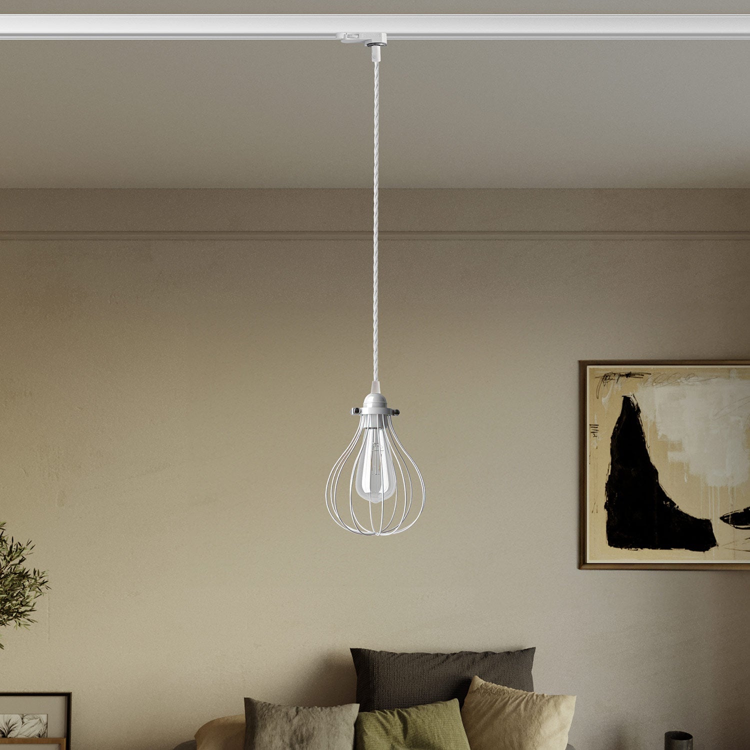 Sospensione con paralume a gabbia Drop per binari - Bianco