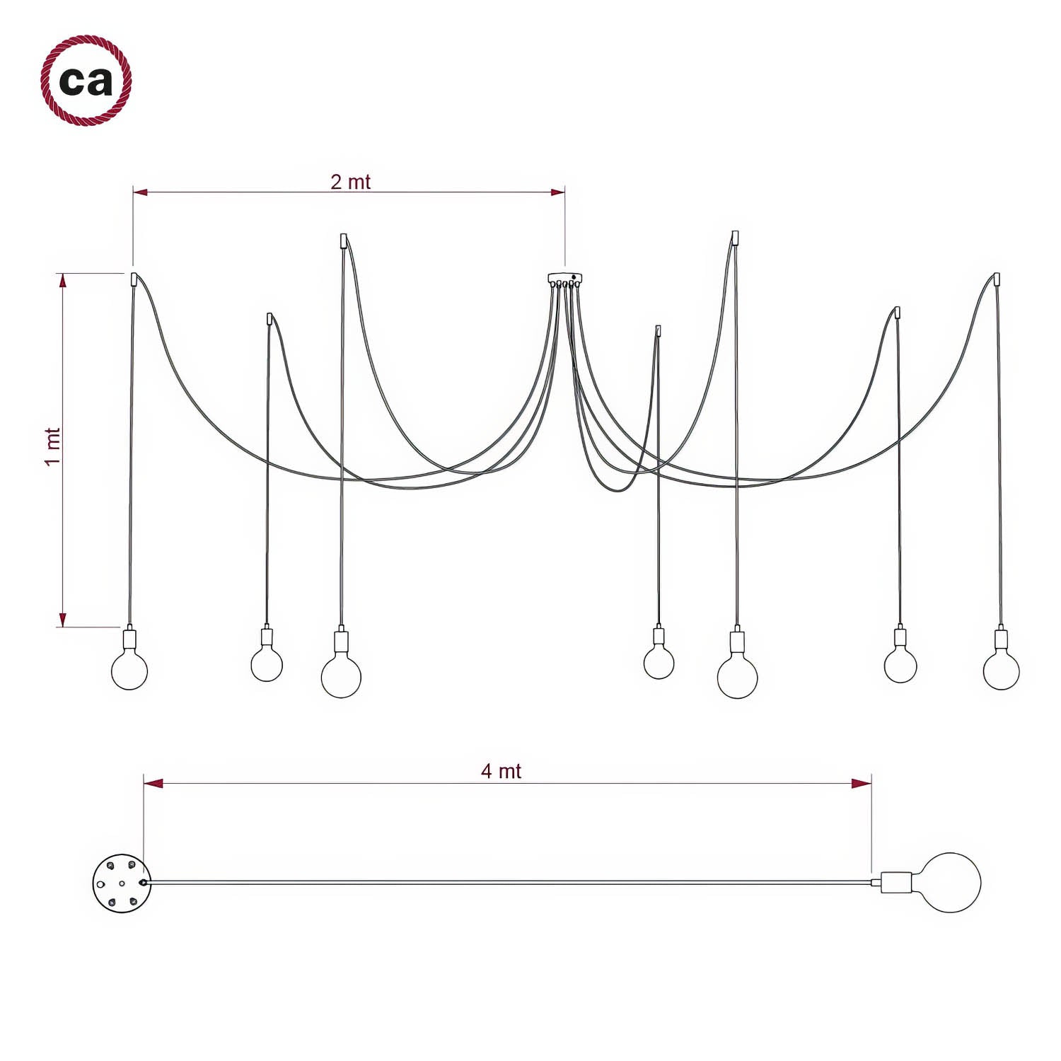 Spider - Lampada a sospensione multipla a 7 cadute con finiture in metallo - Ottone